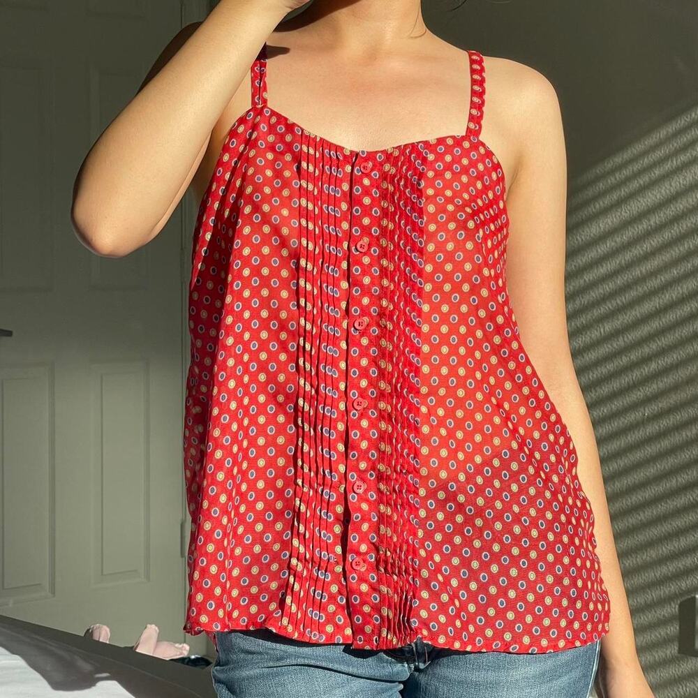Y2K Mossimo Womens Red Polka Dot Tank Top Lightweight Casual Blouse Size Small